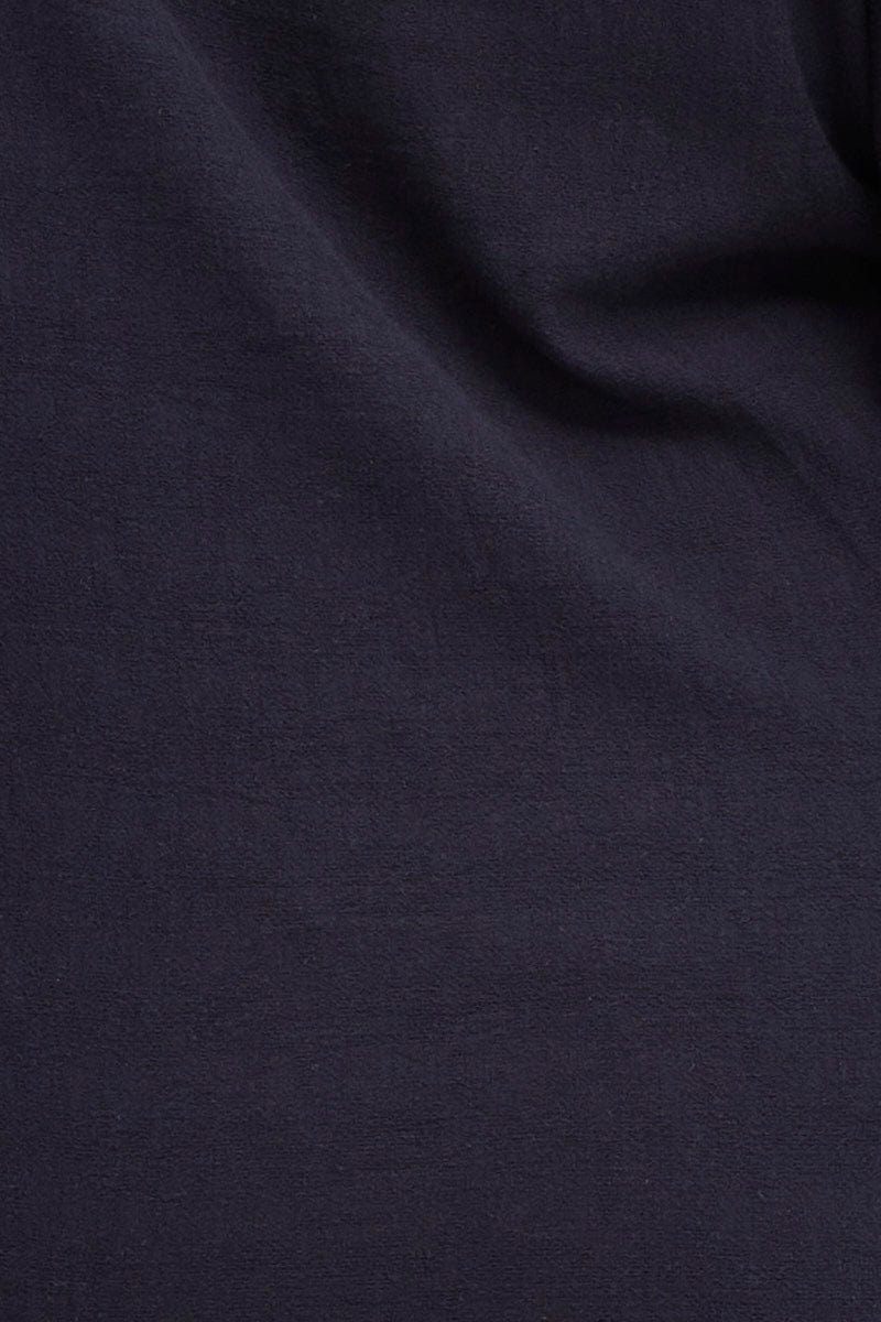 Blue Navy Crinkle Texture V Neck Pocket Shirt