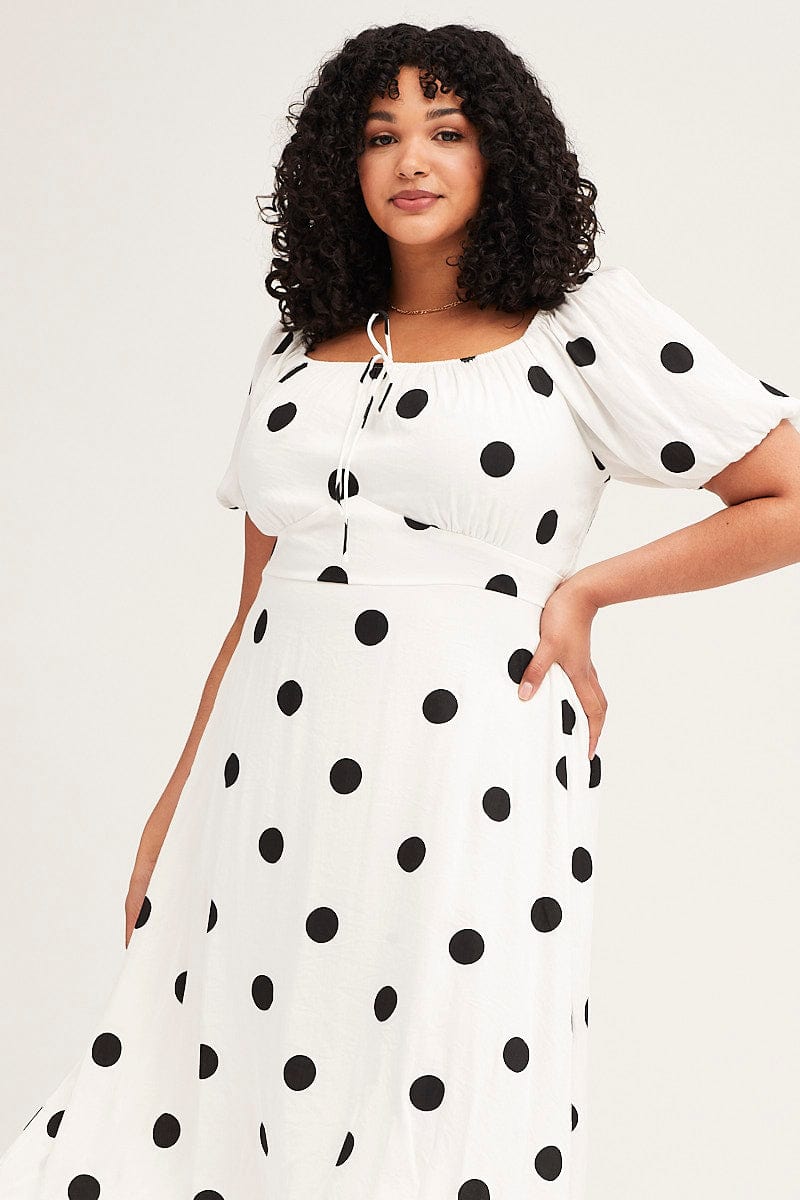 Polka Dot Midi Dress Square Neck Short Sleeve | You & All