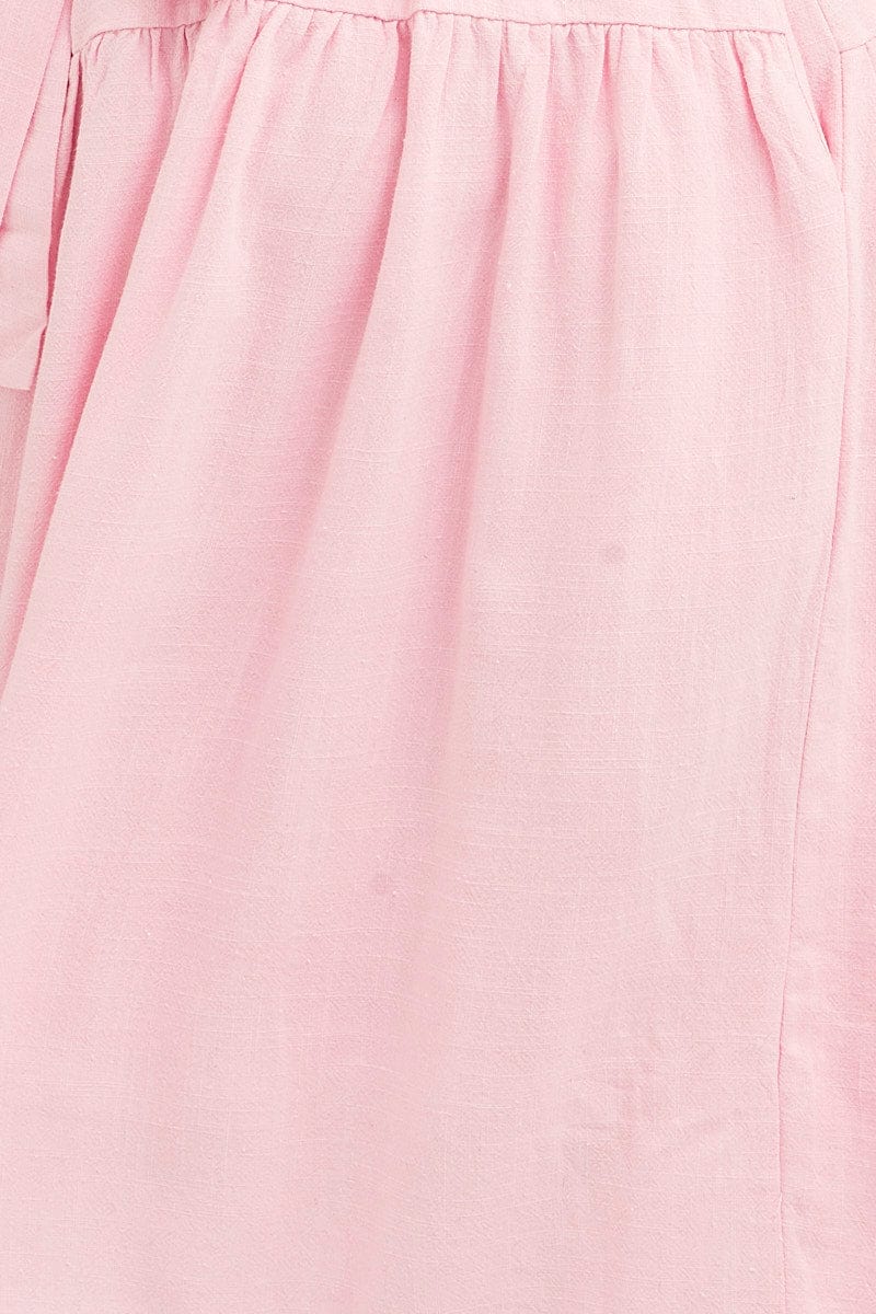 Pale Pink Mini Dress Short Sleeve Scoop Neck Linen Blend | You + All
