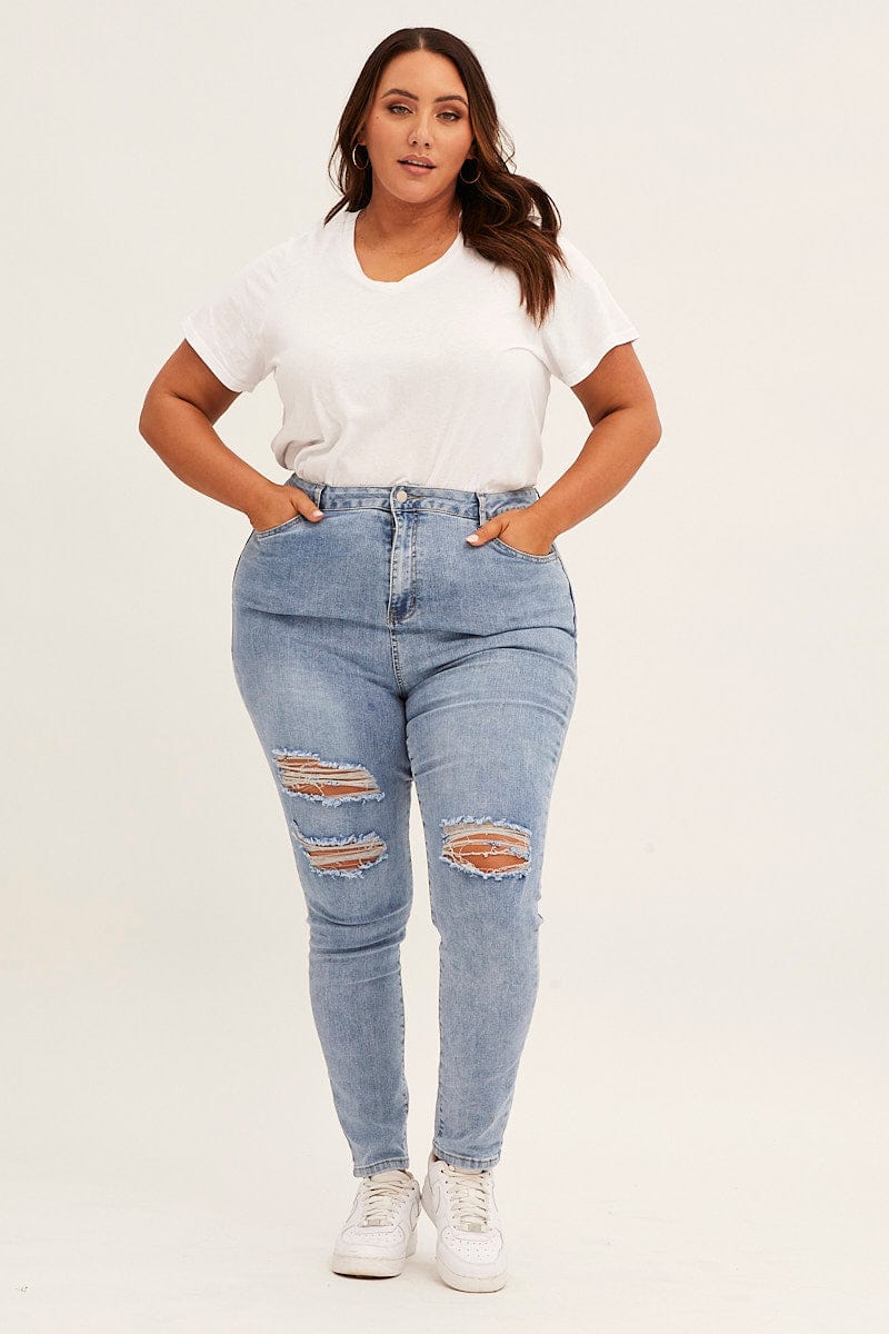 Skinny Jeans Women's Plus Size Distressed Capris Plus Size