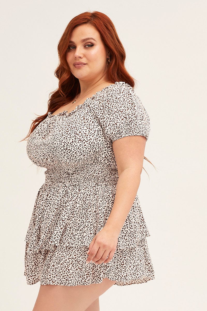 Ruffle Sleeves Plus Size Leopard Shorts Calvin Klein Plus Size
