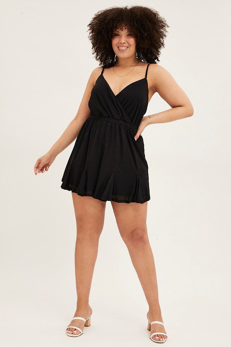 Black Sleeveless Wrap Top Textured Jersey Playsuit