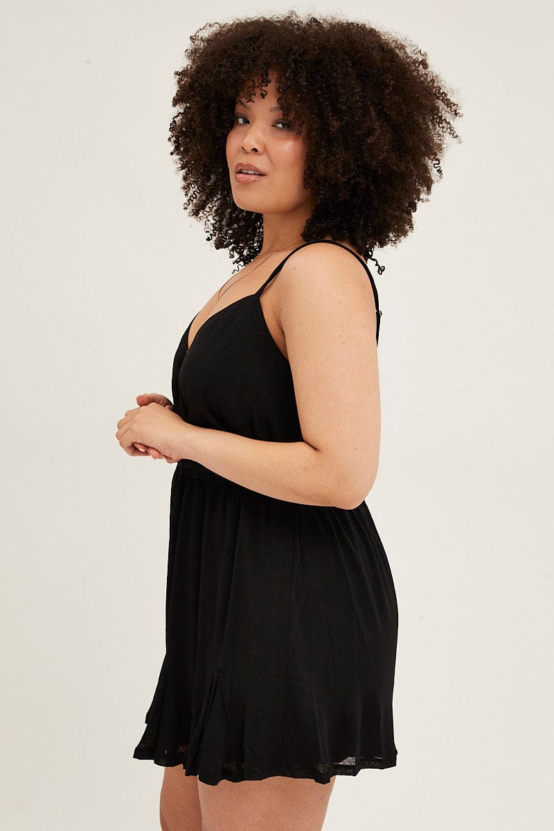 Black Sleeveless Wrap Top Textured Jersey Playsuit