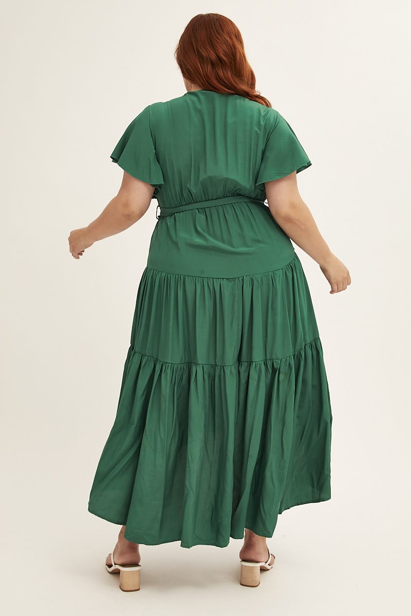 Green Midi Dress V-Neck Tie