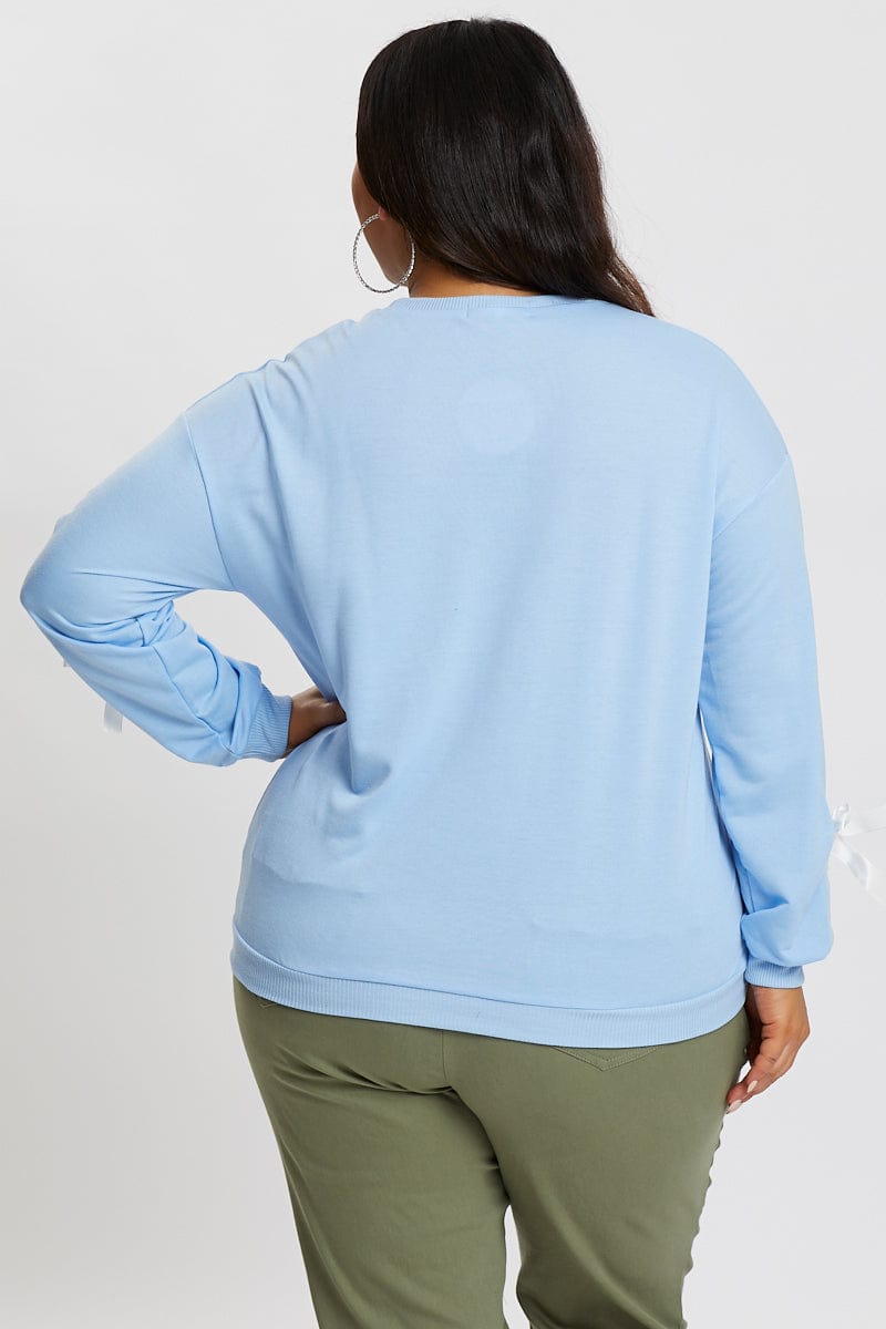 Blue Tie Sleeve Sweater