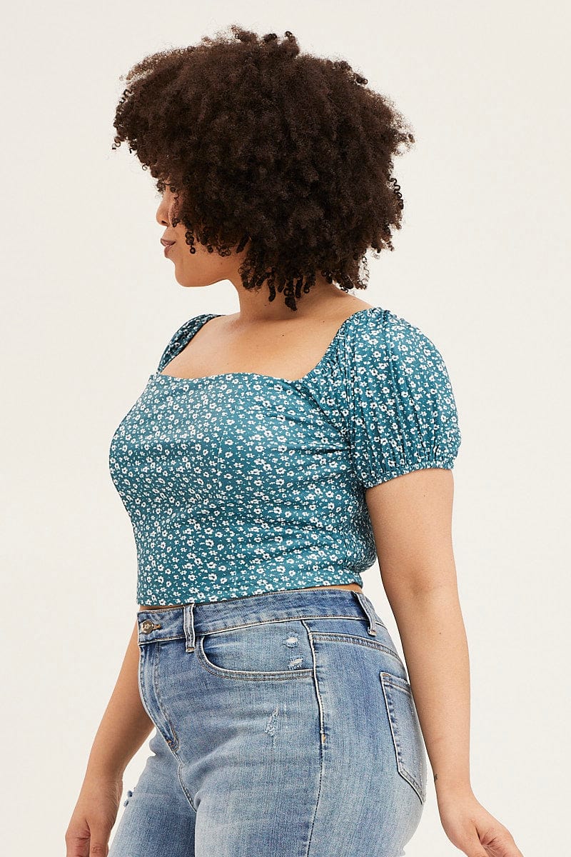 Jeans Plus Size Off The Shoulder Crop Top Plus Size Floral Printnt