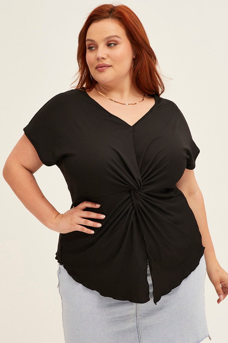 Black Twist Top Short Sleeve