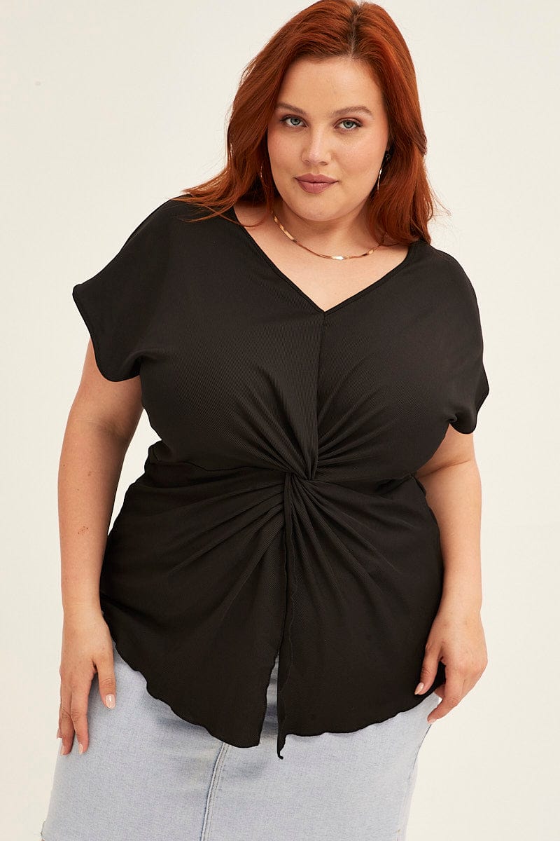 Black Twist Top Short Sleeve