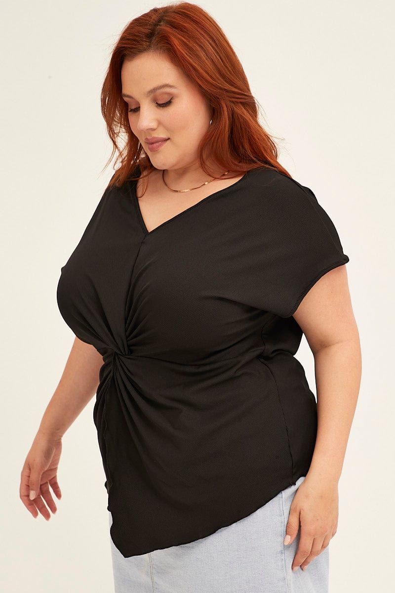 Black Twist Top Short Sleeve