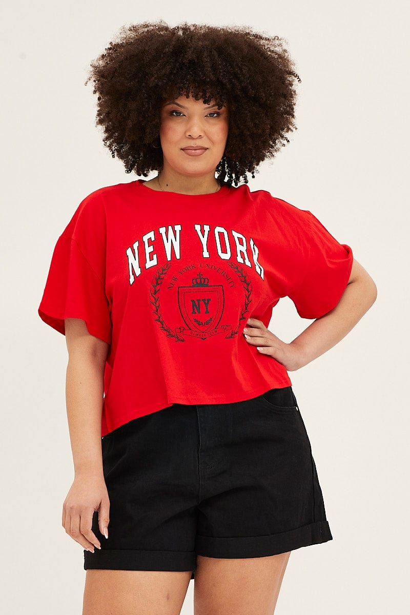 Red Short Sleeve New York Crop T Shirt