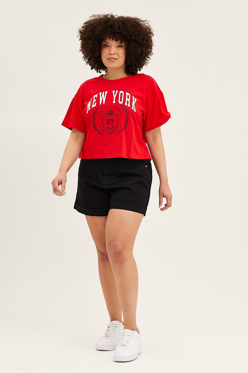 Red Short Sleeve New York Crop T-shirt