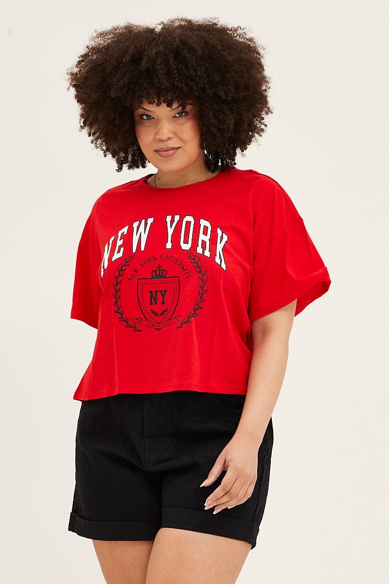 Red Short Sleeve New York Crop T Shirt