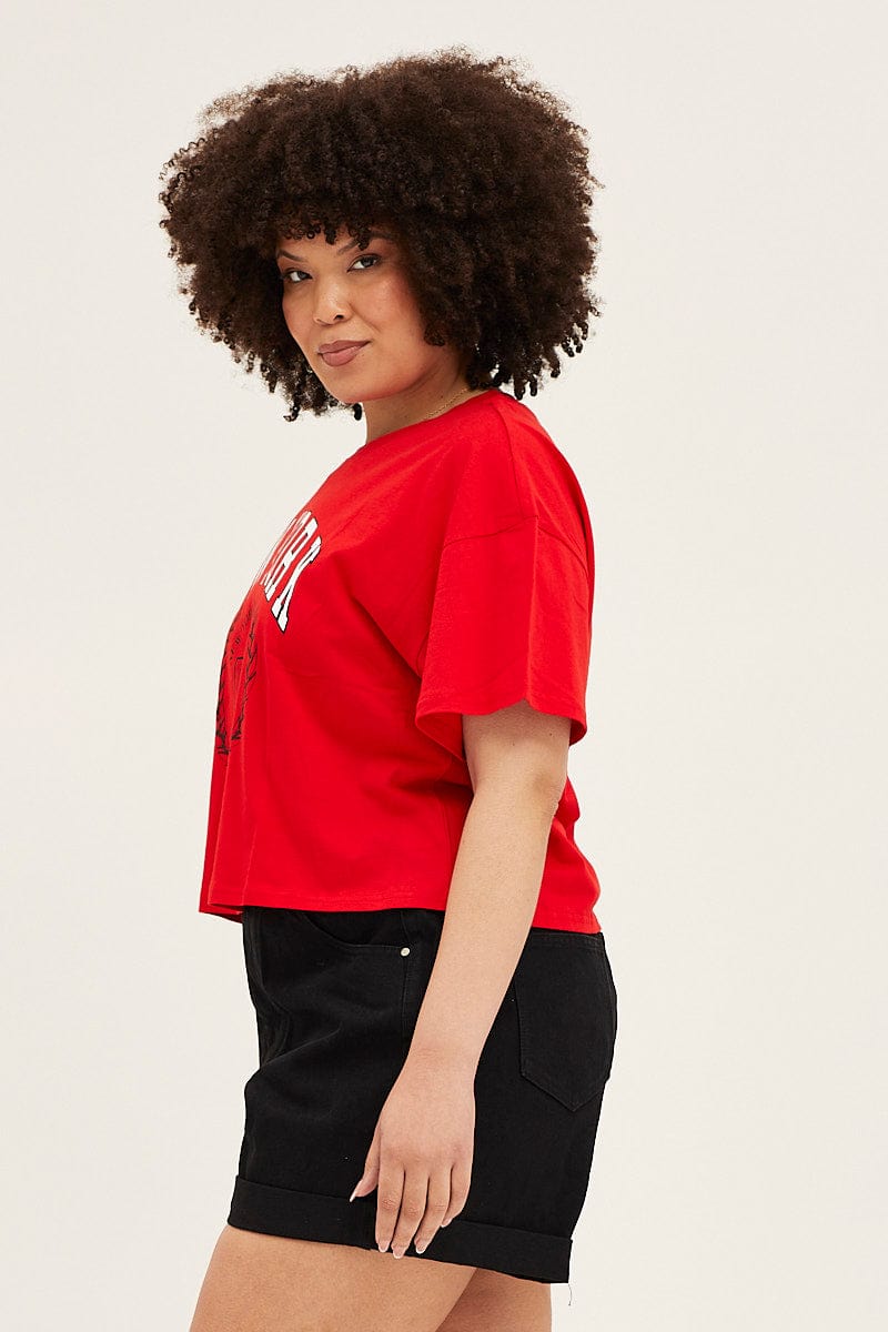 Red Short Sleeve New York Crop T Shirt