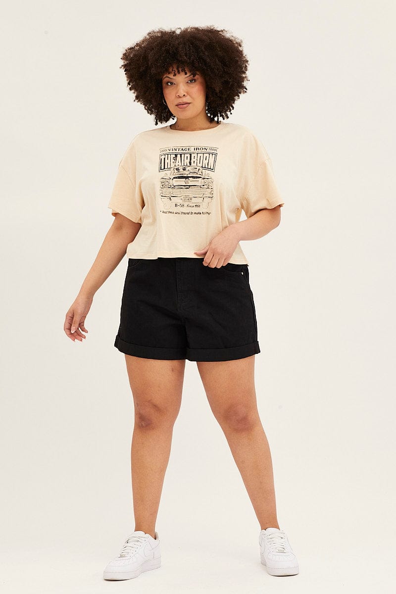 Nude Short Sleeve Graphic Crop T Shirt