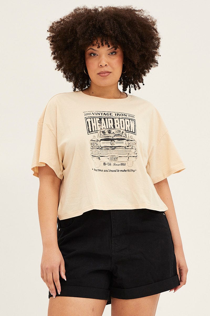 Nude Short Sleeve Graphic Crop T Shirt