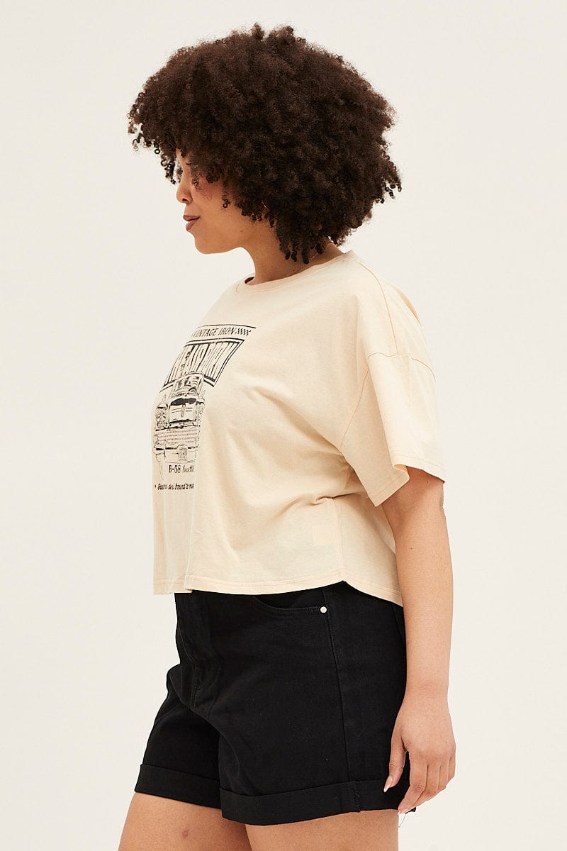 Nude Short Sleeve Graphic Crop T Shirt