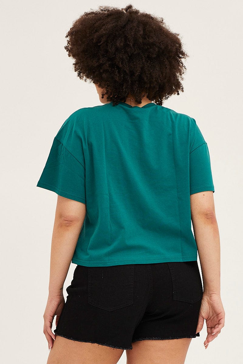 Green Short Sleeve Graphic Crop T-shirt