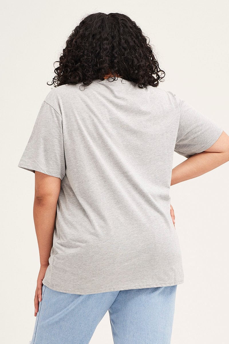 Grey Marle Short Sleeve Boston Oversized Embroidered T Shirt