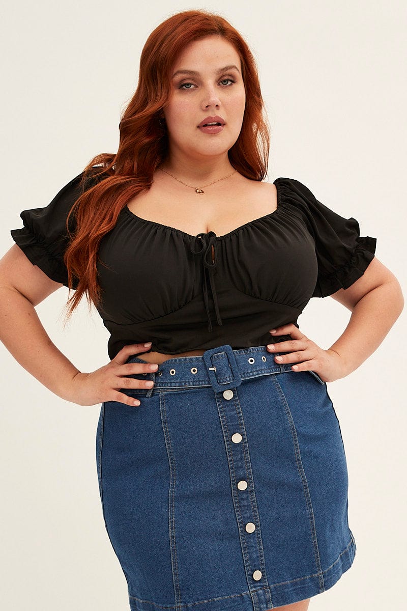 Black peasant top plus size on sale