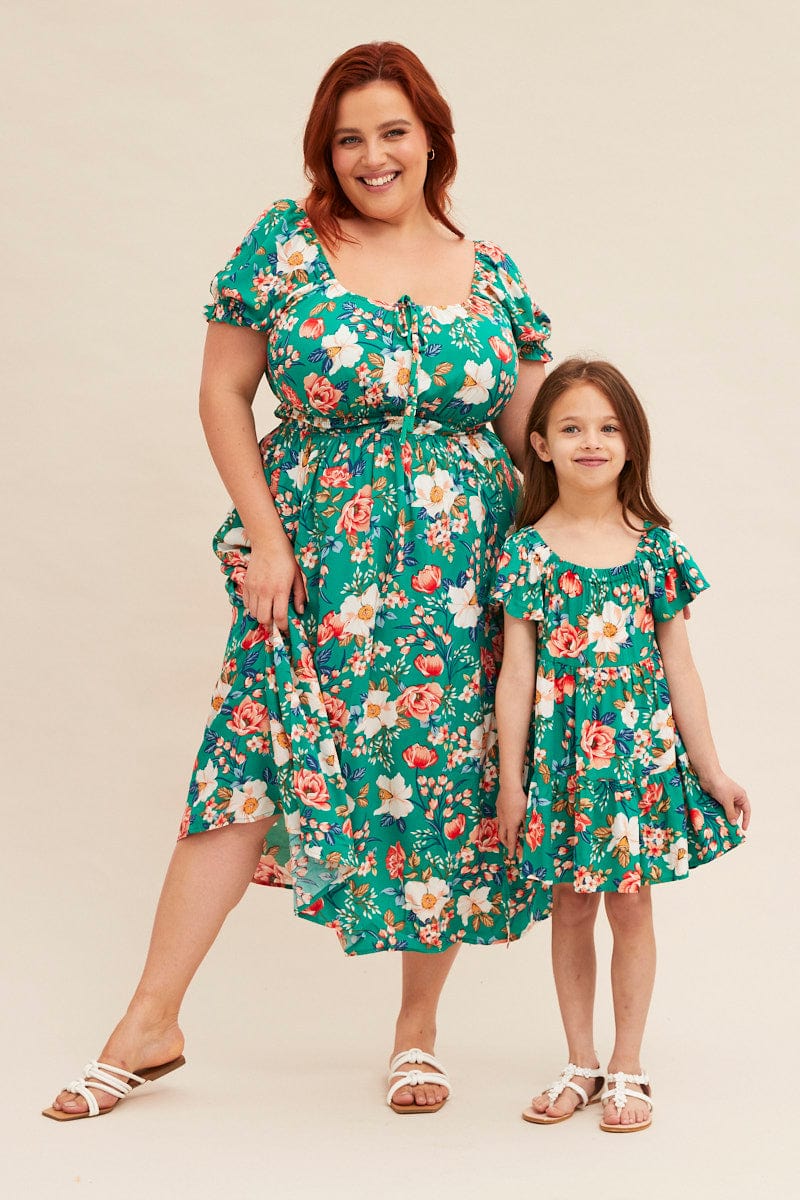 Green Floral Kids Dress Tiered | You & All Green Floral Kids Dress Tiered | You & All