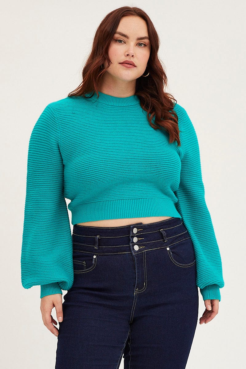 Green Jumper Round Neck Long Sleeve Crop Knit For Women By You And All
