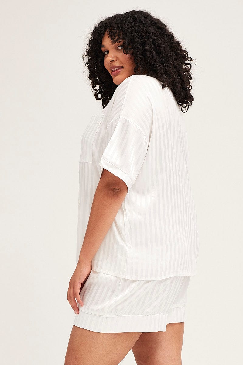 Stripe Pyjamas Set Short Sleeve Collared Shorts Satin