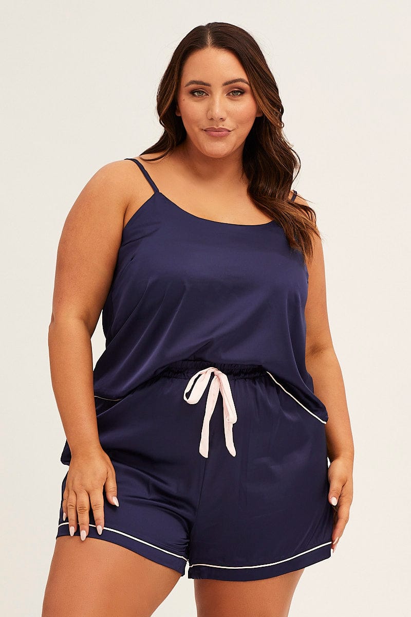 Blue Pyjamas Cami Satin Pj Set