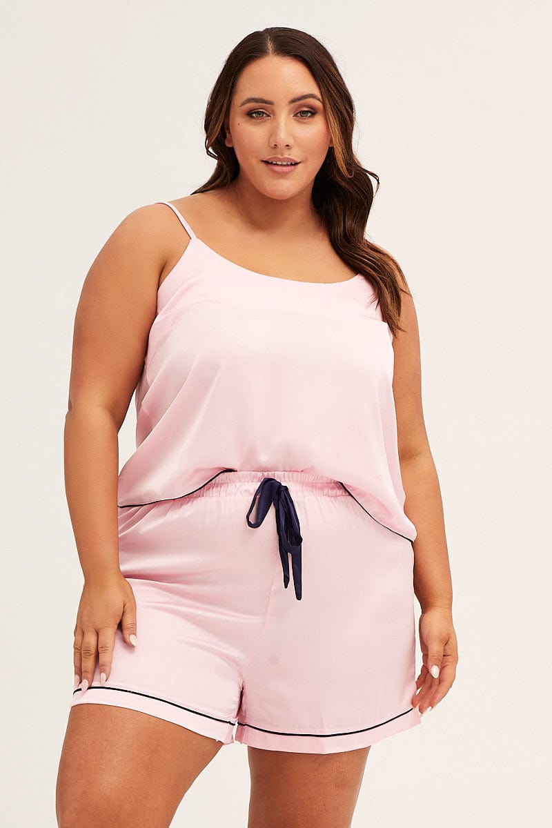 Pale Pink Pyjamas Cami Satin Pj Set