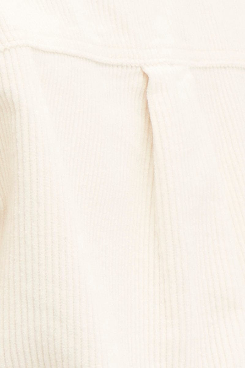 White Long Sleeve Semi Crop Cord Jacket