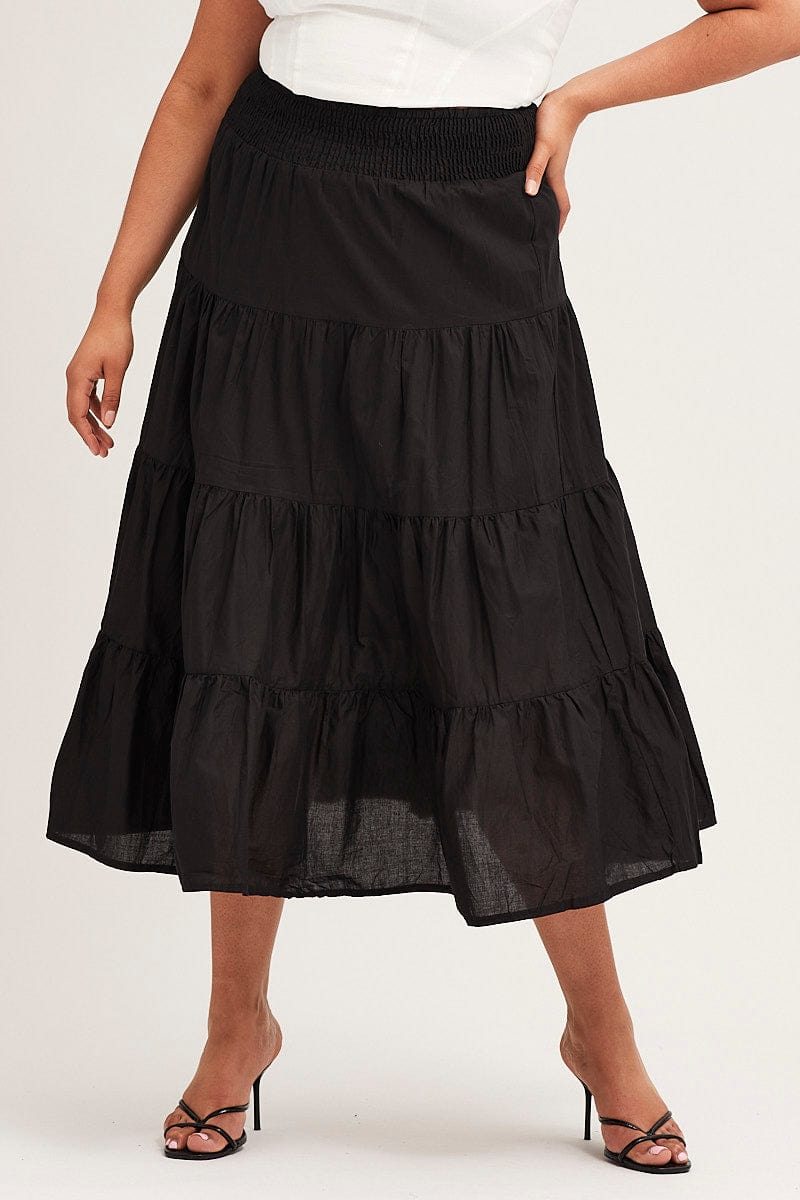 Black Maxi Skirt Cotton Blend Tie