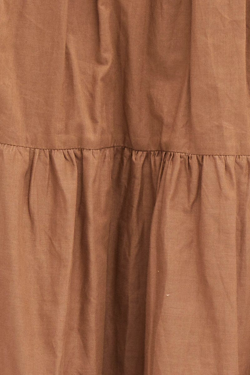 Brown Maxi Skirt Cotton Blend Tie