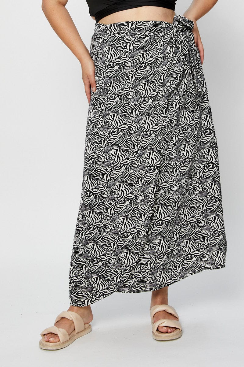 Print Midi Wrap Skirt Tie