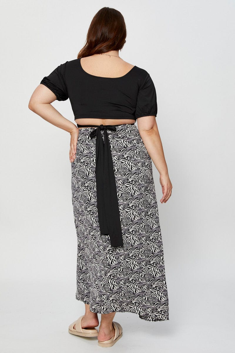 Print Midi Wrap Skirt Tie