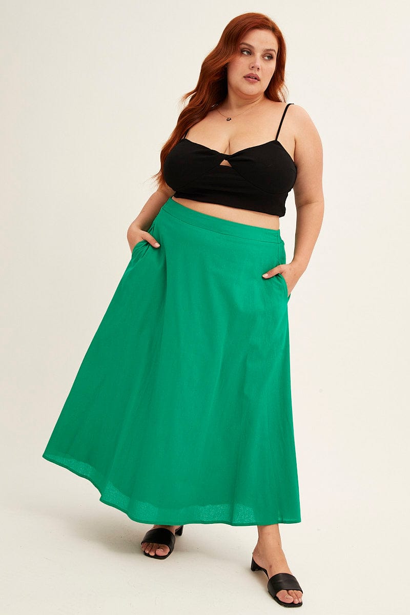 Products Green Midi Skirt Cotton Blend