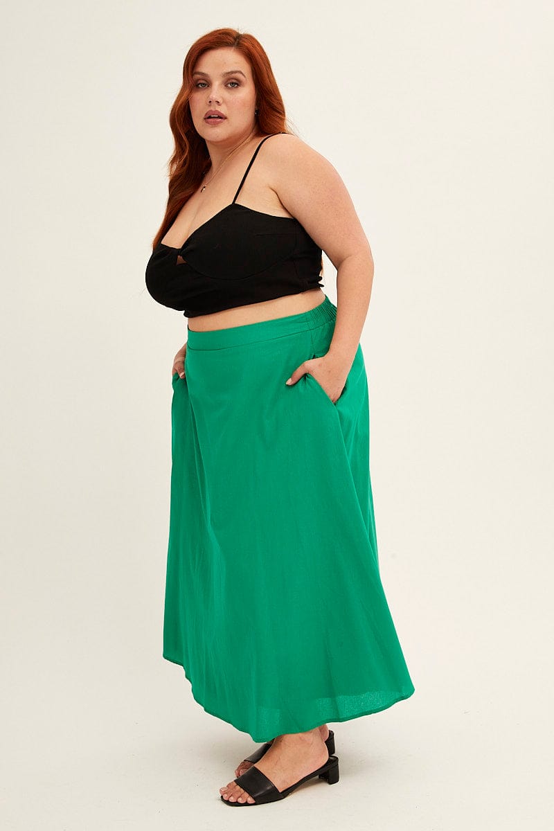 Products Green Midi Skirt Cotton Blend