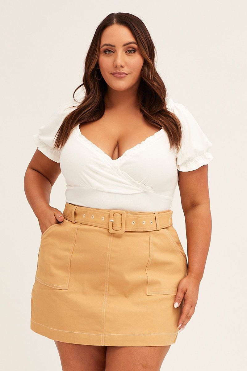 Contrast Stitch Belted Utility Mini Skirt