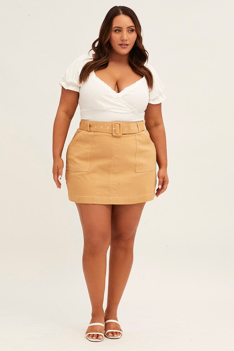 Contrast Stitch Belted Utility Mini Skirt
