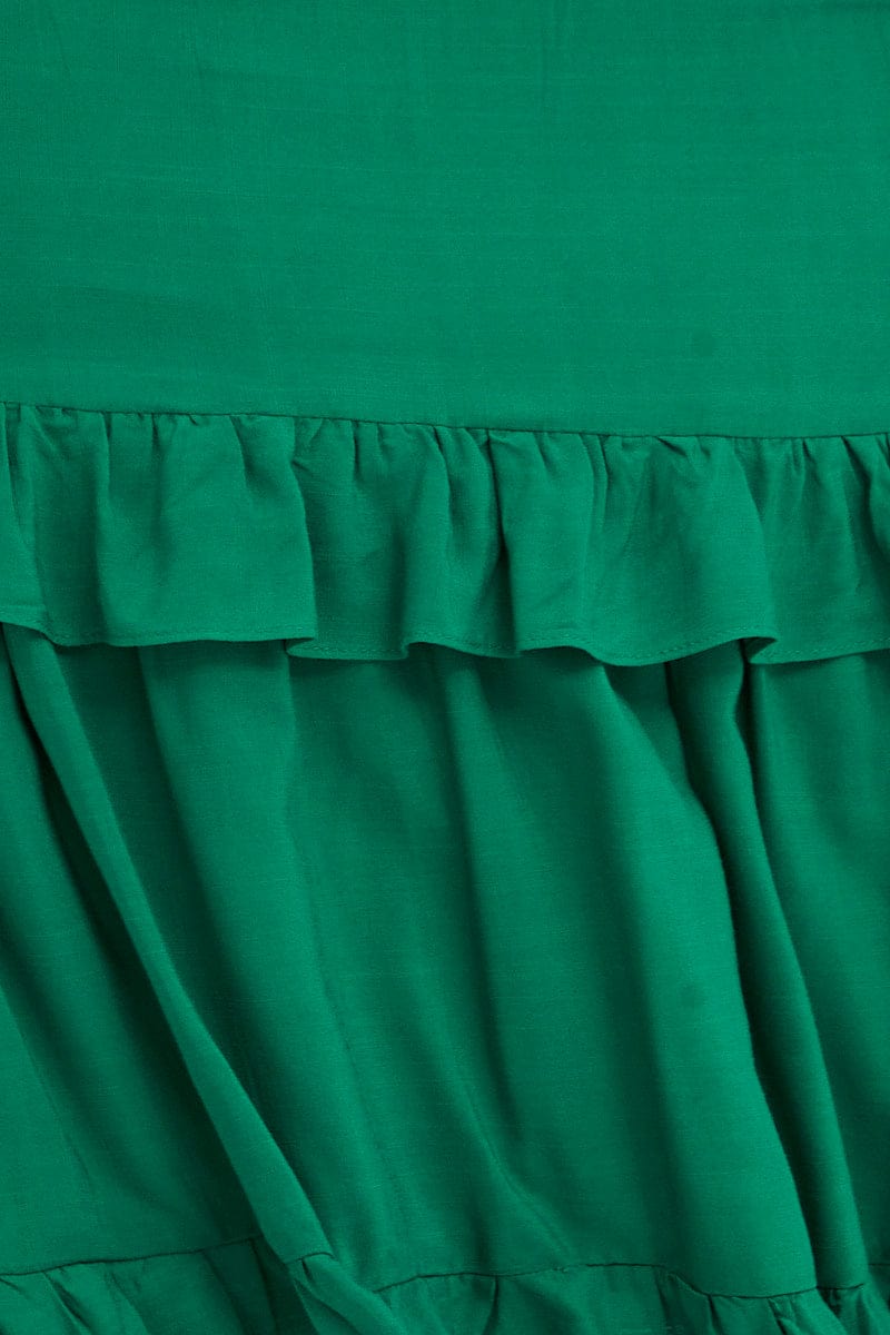 Green Mini Skirt Elastic Waist Frill Detail