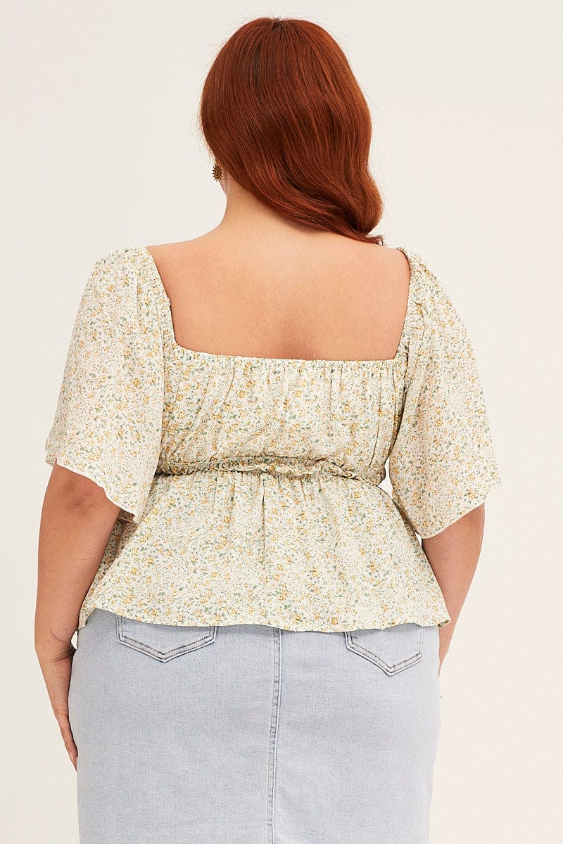 Plus off shoulder floral print shirred top with outlet short