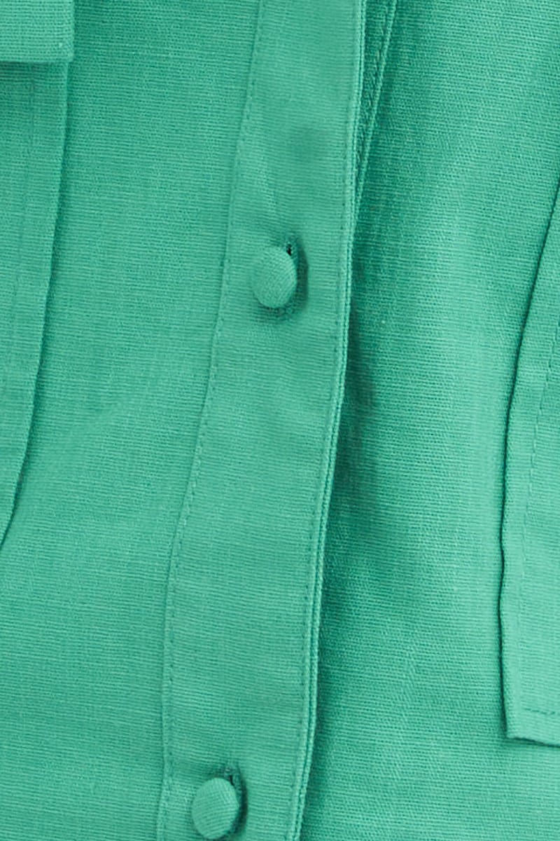 Green Short Sleeve Pocket Crop Shirts