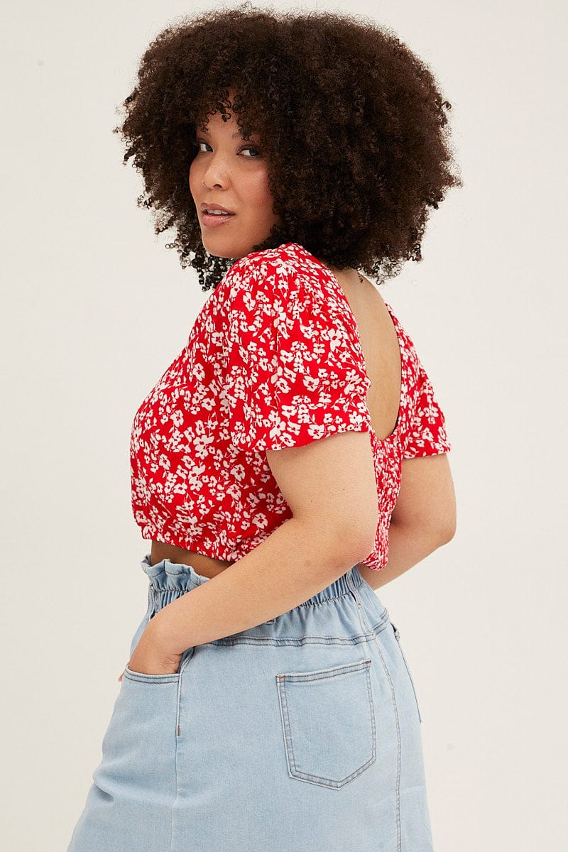 FLORAL PRT Puff Sleeve Floral Crop Top