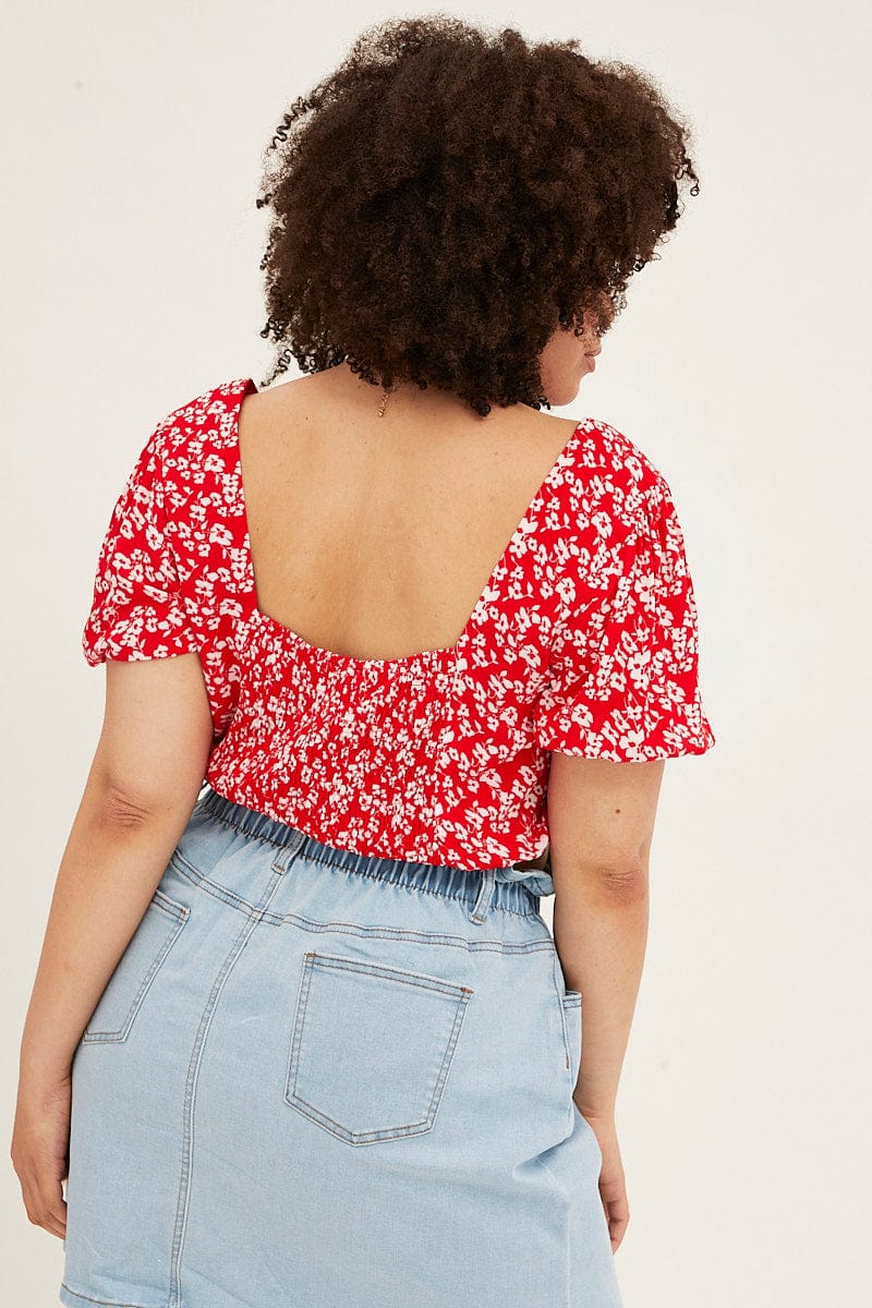 FLORAL PRT Puff Sleeve Floral Crop Top