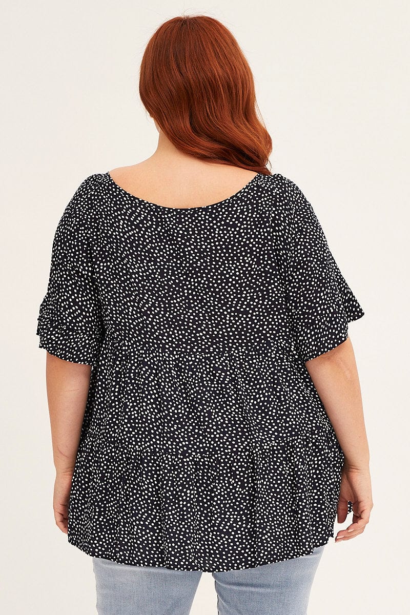 Geo Print Short Sleeve Geometric Smock Top