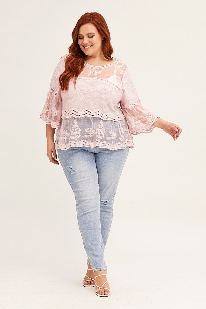 Plus Size Pink Pink Short Sleeve Crochet Lace Shell Top You All Shop Online You All