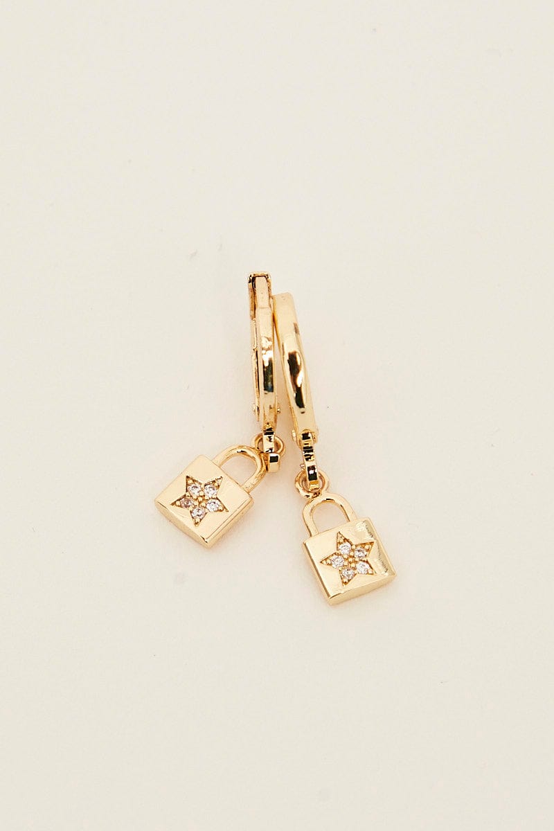 GOLD Lock Earrings-cacj00844-51b-2