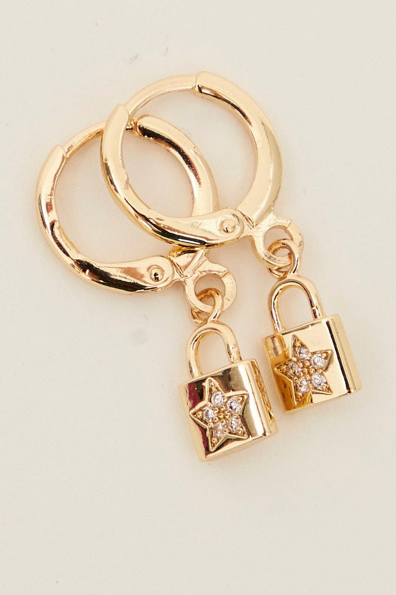 GOLD Lock Earrings-cacj00844-51b-4