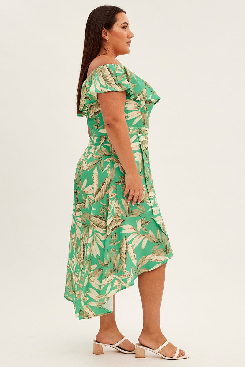 GREEN FLORAL Maxi Dress Off Shoulder Crepe-ced31601-33ab-4