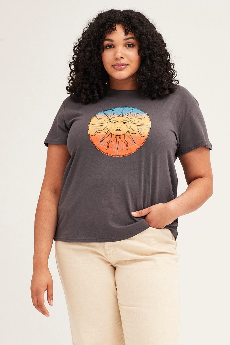 Grey Short Sleeve Abstract Sun Print T Shirt-cjc25390al-84ab-1