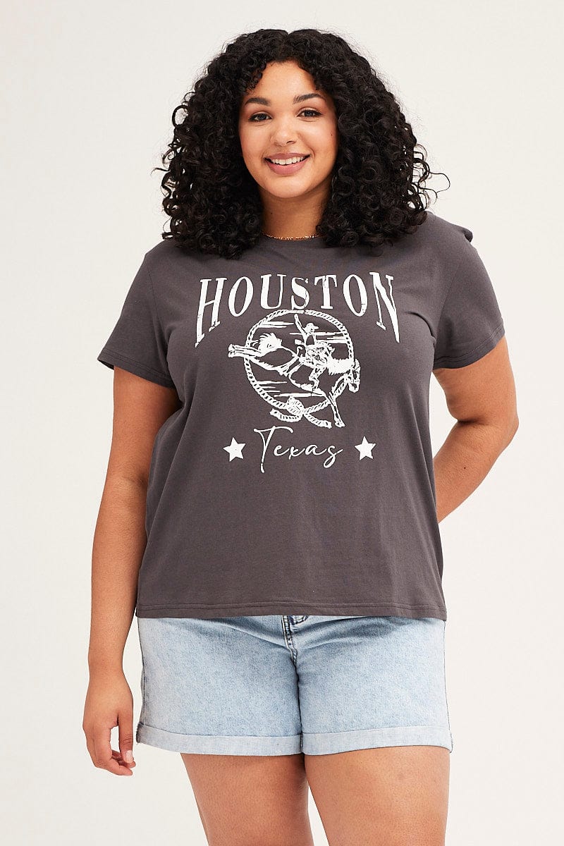 Grey Short Sleeve Regular Houston T Shirt-cjc25390bb-84ab-1