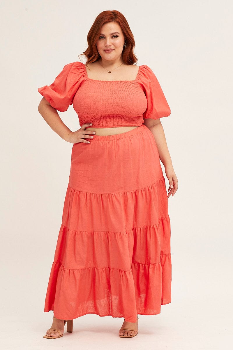 ORANGE Maxi Skirt High Waist Tiered-csl1037b-47r-1